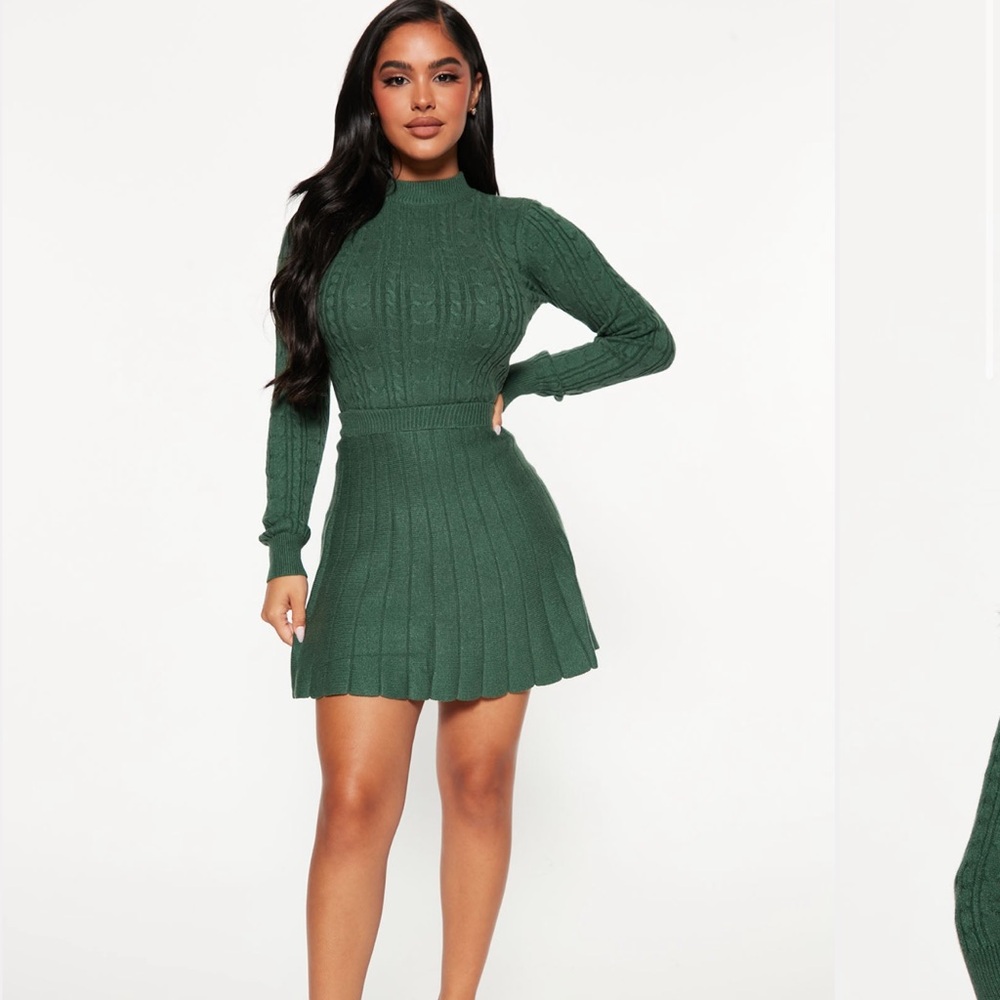 Green Sweater Skirt Set